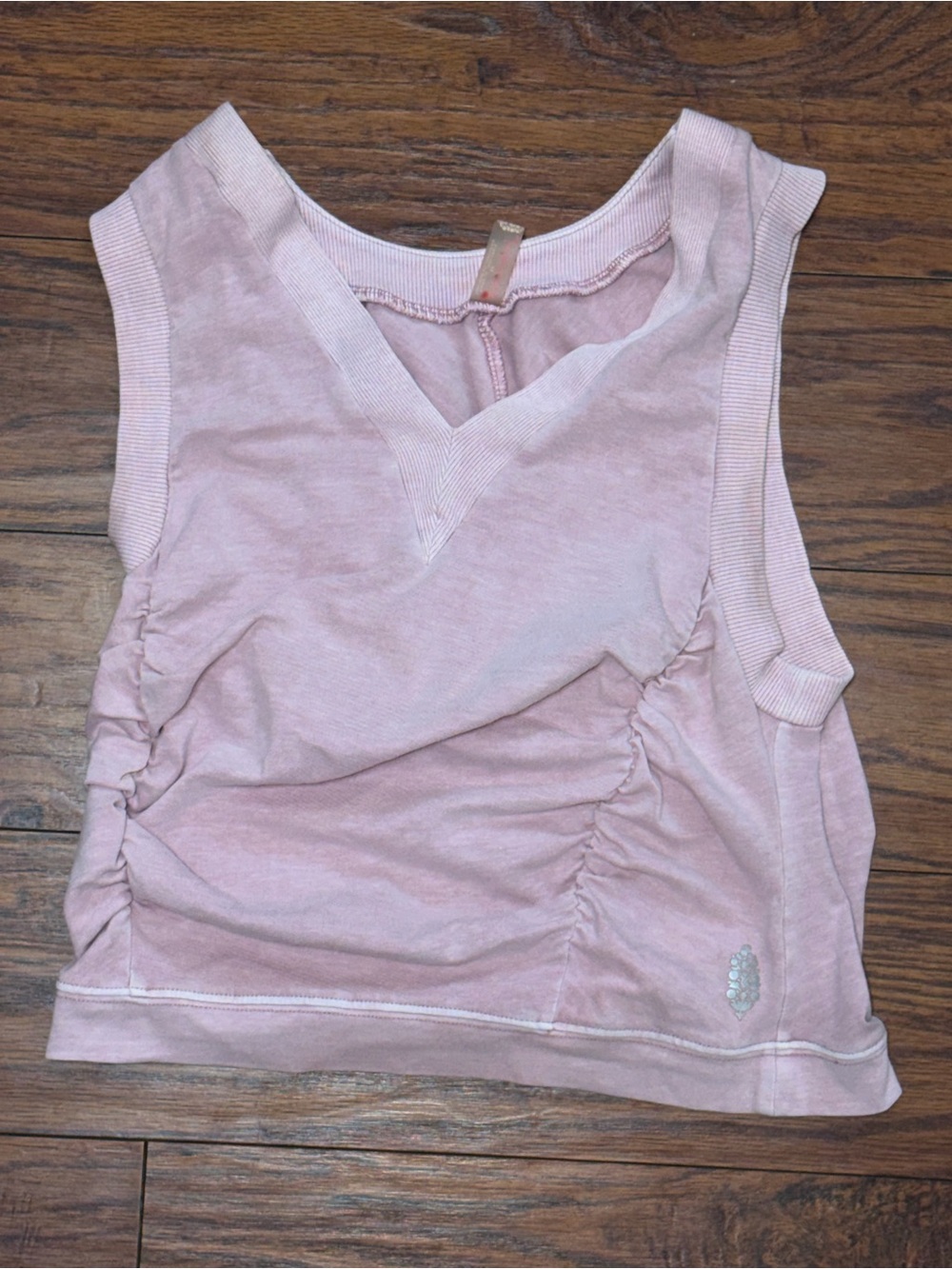 FP Movement by Free People Blush Ruched V-Neck Tank Top Light Pink Cropped XS